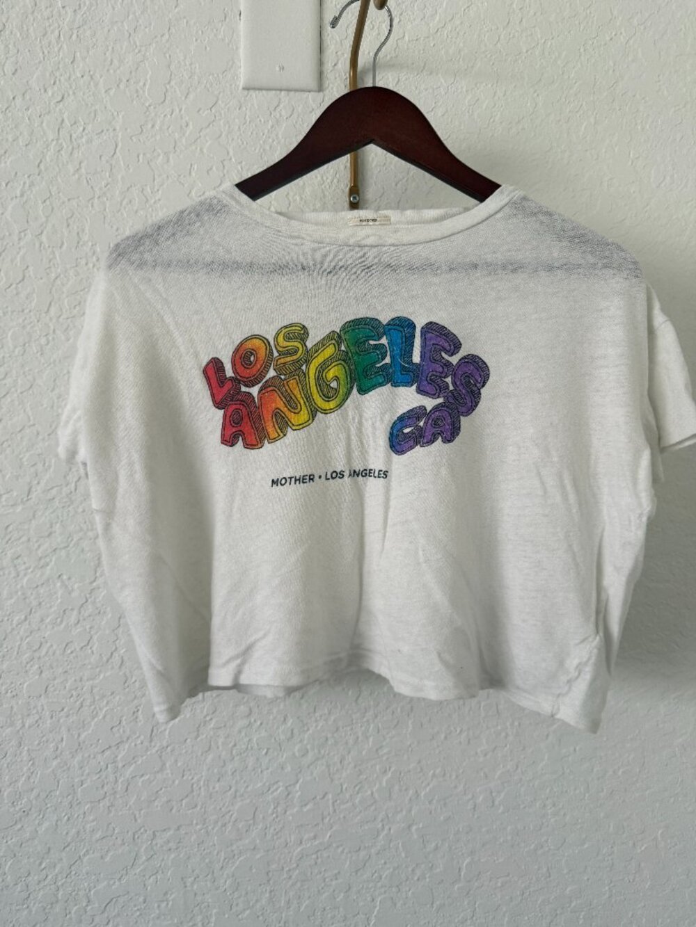 MOTHER  Los Angeles Graphic Tee – XS (oversized)- White/Rainbow/Crop